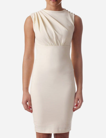 TED BAKER BIRDIE ECRU/ CREAM DRAPED SHOULDER SLEEVELESS PENCIL DRESS SIZE 3 UK 12