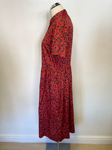 TOAST RED & NAVY DAISY PRINT SHORT SLEEVE COTTON DRESS SIZE 14