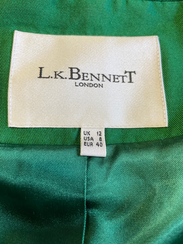 LK BENNETT EMERALD GREEN SILK & WOOL BLEND PENCIL DRESS SIZE 12