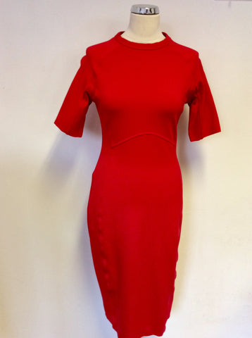 MARKS & SPENCER RED SHORT SLEEVE PENCIL DRESS SIZE 10