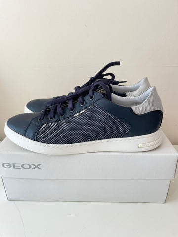 BRAND NEW GEOX NAVY BLUE & SILVER LEATHER TRAINERS SIZE 6/39