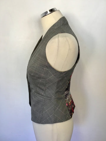 BRAND NEW TED BAKER GREY PRINCE OF WALES CHECK WAISTCOAT & TROUSER SUIT SIZE 1 UK 10