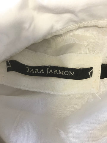 TARA JARMON CREAM & BEIGE SILK BLEND BEADED TRIM SLEEVELESS SHIFT DRESS SIZE 42 UK 14