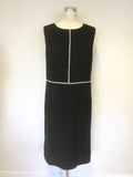 HOBBS BLACK & IVORY TRIMMED SLEEVELESS DRESS & JACKET SUIT SIZE 14