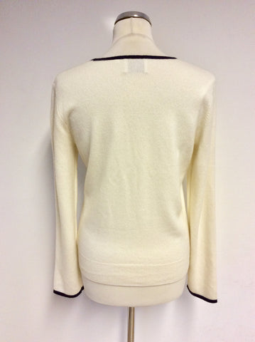 ANTONI & ALISON CREAM & BLACK TRIM CASHMERE JUMPER SIZE 14/L