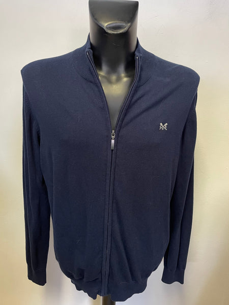 BRAND NEW CREW CLOTHING NAVY BLUE ZIP UP KNIT CARDIGAN SIZE XXL