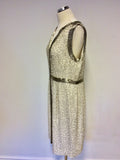HOBBS INVITATION IVORY & SILVER BEADED SILK SHIFT DRESS SIZE 16