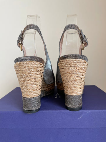 STUART WEITZMAN JENNY BRONZE SPARKLE PEEPTOE PLATFORM  SLINGBACK WEDGE HEELS SIZE 6/39