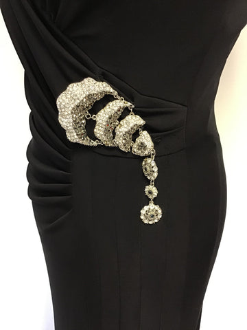 Marcelane Black Strappy Full Length Evening Dress With Diamanté Trim Size 12