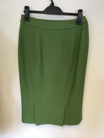 LK BENNETT GREEN WOOL DOUBLE BREASTED JACKET & PENCIL SKIRT SIZE 10