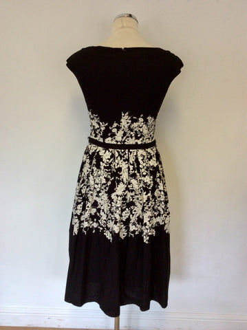 LAURA ASHLEY BLACK & WHITE FLORAL PRINT COTTON DRESS SIZE 8