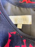 HOBBS NAVY BLUE & RED PRINT LINEN CAP SLEEVE BELTED PENCIL DRESS SIZE 12