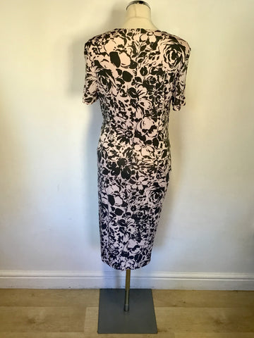 LAURA ASHLEY PINK & GREY FLORAL PRINT SHORT SLEEVE DRESS SIZE 14