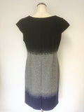 STEILMANN BLACK,GREY & BLUE WOOL BLEND CAP SLEEVE SHIFT DRESS SIZE 18