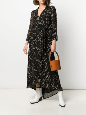 GANNI NAVY BLUE POLKA DOT LONG SLEEVE LONG WRAP DRESS SIZE 36 UK 8/10