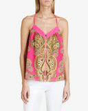 TED BAKER HEVEA PINK & GOLD PAISLEY PRINT STRAPPY ZIP FRONT TOP SIZE M