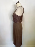 LK BENNETT BROWN SILK LACE STRAPS & BODICE PENCIL DRESS SIZE 10