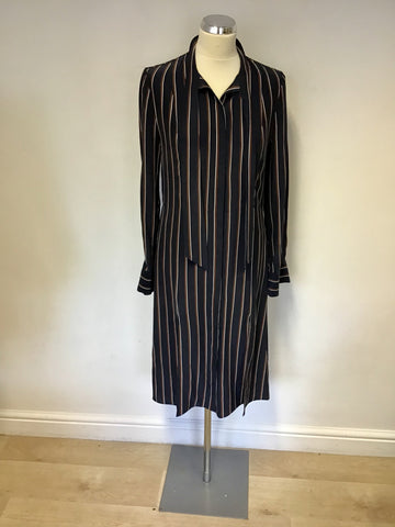 BRAND NEW FRAME NAVY VINTAGE STRIPE TIE NECK SILK SHIRT DRESS SIZE S