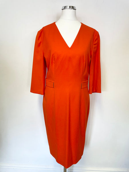 HUGO BOSS ORANGE WOOL HALF SLEEVE PENCIL DRESS SIZE 10
