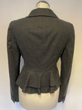 LK BENNETT CHARCOAL GREY TAILORED REAR TIER FRILL WOOL JACKET SIZE 10