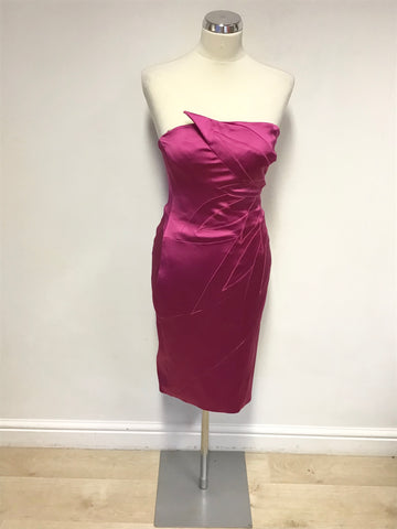 TED BAKER PINK SATIN STRAPLESS PENCIL DRESS SIZE 12