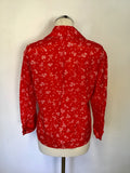 JIGSAW RED & WHITE FLORAL PRINT TIE FRONT 3/4 SLEEVE BLOUSE SIZE 10
