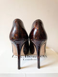 LK BENNETT SLEDGE BROWN TORTOISE SHELL PATENT LEATHER HEELS SIZE 7/40