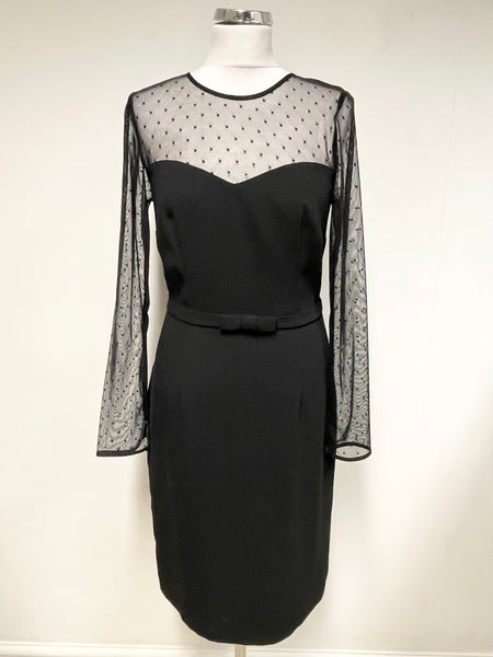 HOBBS BLACK MESH BODICE & LONG SLEEVED PENCIL DRESS SIZE 10