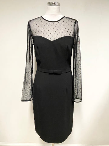 HOBBS BLACK MESH BODICE & LONG SLEEVED PENCIL DRESS SIZE 10