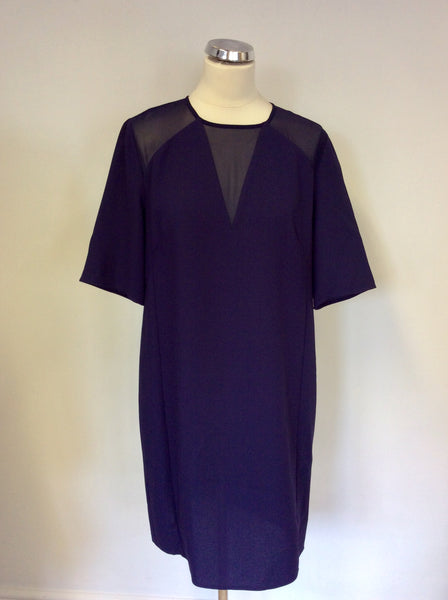 WHISTLES DARK BLUE SHEER TRIM TOP SHIFT DRESS SIZE 12