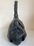 MOROCCAN BAZAAR LARGE BLACK LEATHER PLAITED STRAP SHOULDER BAG