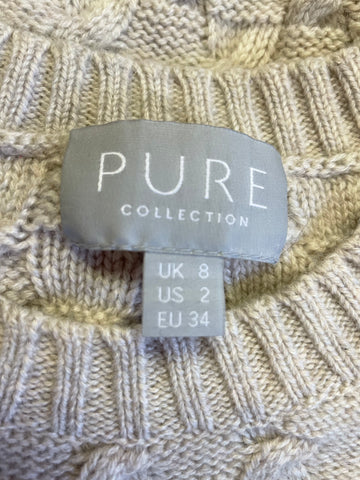PURE COLLECTION BEIGE CASHMERE & LAMBSWOOL 3/4 SLEEVE JUMPER SIZE 8