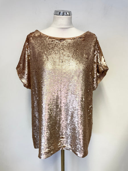 PHASE EIGHT ROSE GOLD SEQUINNED BOAT NECK TOP SIZE 18