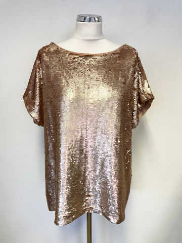 PHASE EIGHT ROSE GOLD SEQUINNED BOAT NECK TOP SIZE 18
