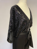 BRAND NEW NO 1 JENNY PACKHAM BLACK SEQUIN BATWING TOP WIDE LEG JUMPSUIT SIZE 8