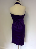 KAREN MILLEN PURPLE HALTERNECK PLEATED DETAIL PENCIL DRESS SIZE 8