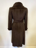 JAEGER DARK BROWN ALPACA & WOOL DOUBLE BREASTED BELTED COAT SIZE 10/12