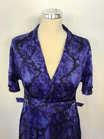 KAREN MILLEN BLACK & BLUE SNAKESKIN PRINT SILK DRESS SIZE 12