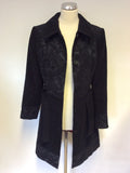 PER UNA BLACK EMBOSSED FLORAL PRINT BELTED COAT SIZE 16