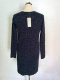 BRAND NEW HOBBS NAVY & BLACK LEOPARD PRINT KNIT EDIE DRESS SIZE 8