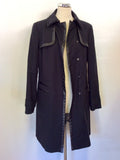 TED BAKER BLACK & FAUX LEATHER TRIM COTTON COAT SIZE 3 UK 12/14