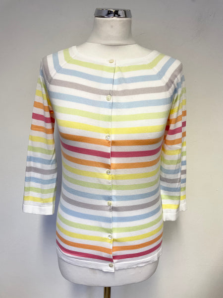 JOHN SMEDLEY SEA ISLAND MULTI COLOURED STRIPE COTTON FINE KNIT CARDIGAN SIZE M