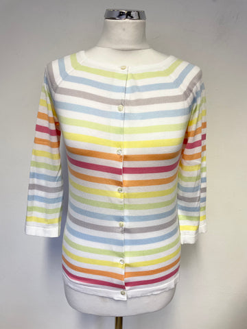 JOHN SMEDLEY SEA ISLAND MULTI COLOURED STRIPE COTTON FINE KNIT CARDIGAN SIZE M