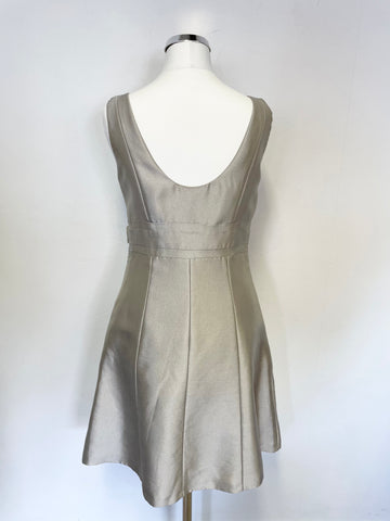 KAREN MILLEN SILVER GREY SILK BLEND SLEEVELESS EMPIRE LINE DRESS SIZE 10