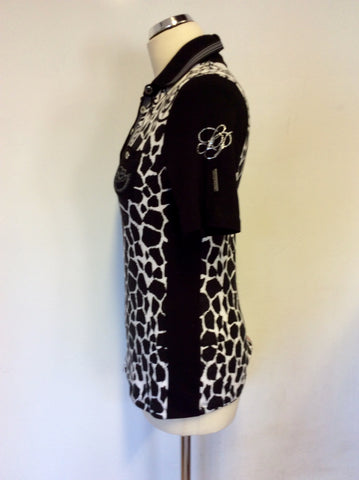 SPORTALM MADISON BLACK & WHITE PRINT SHORT SLEEVE POLO SHIRT SIZE 36 UK 8