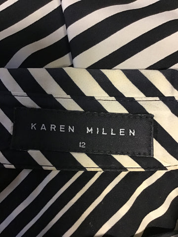 KAREN MILLEN BLACK & CREAM STRIPE LONG SLEEVE DEEP CUFF SHIRT SIZE 12