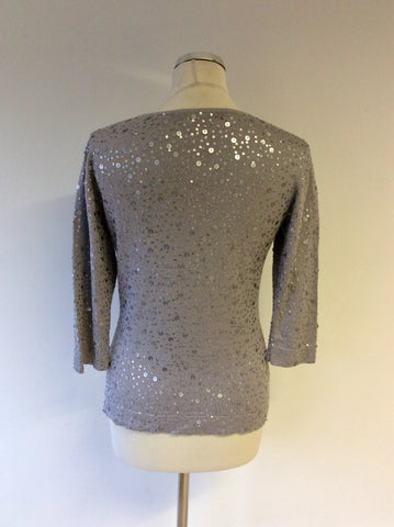 HOBBS SILVER GREY SEQUINNED V NECK 3/4 SLEEVE JUMPER SIZE 12