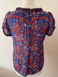 FRENCH CONNECTION BLUE & ORANGE DITSY FLORAL PRINT SHORT SLEEVE TOP SIVE 12