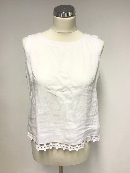 HOBBS LIMITED EDITION WHITE LINEN BUTTON BACK SLEEVELESS TOP SIZE 14