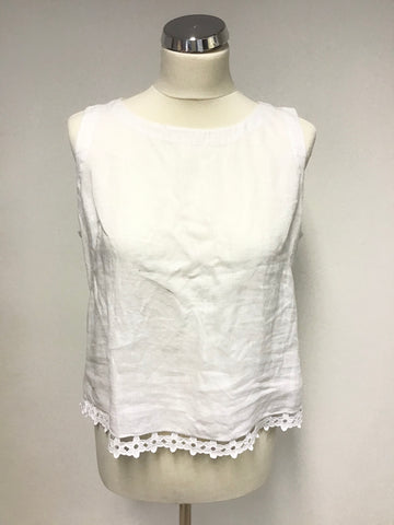 HOBBS LIMITED EDITION WHITE LINEN BUTTON BACK SLEEVELESS TOP SIZE 14